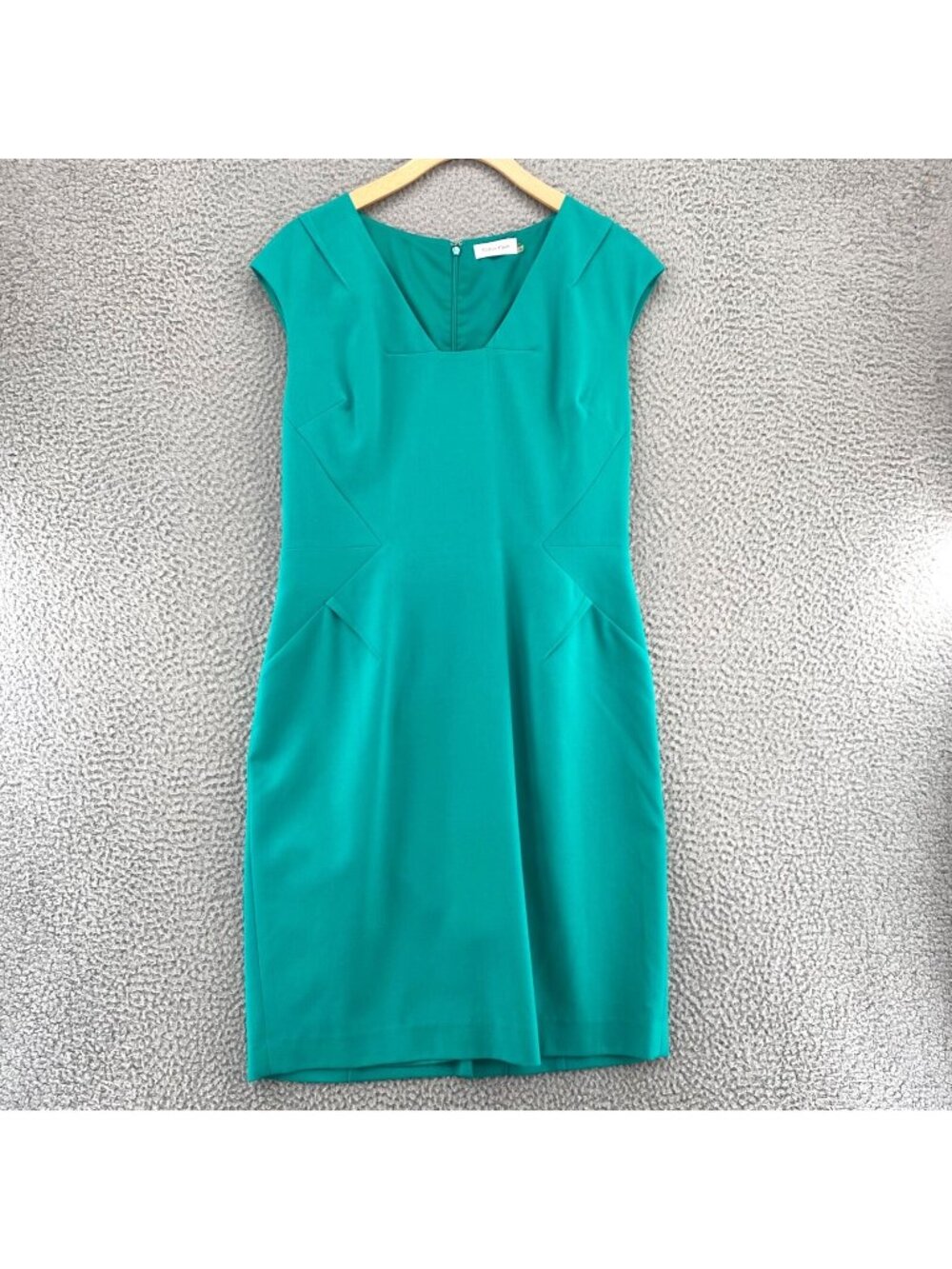Calvin Klein Dress Womens 10 Green Sheath Cap Sleeve Mini Square V Neck Career
